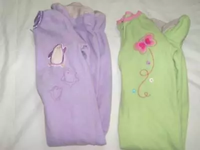 Lot Of 2 Girls Carters Size 2T Fleece Footed 1 Piece Pajamas Lavender & Green • $11.95