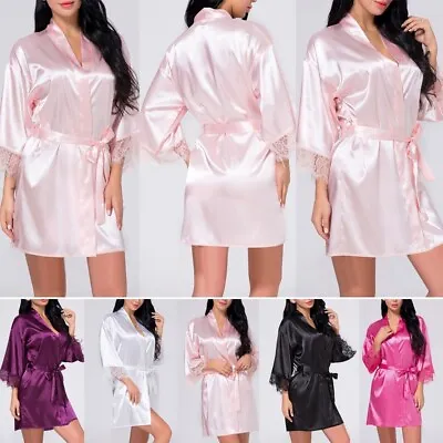 $16.64 • Buy Womens Sexy Satin Silk Robe Sleepwear Kimono Bride Dressing Gown Lingerie