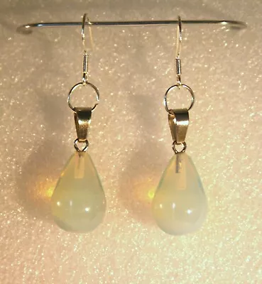 Sterling Silver 925 Faux Moonstone Dew Drop Dangle Earrings 1 3/4  X 1/2  • $3.60