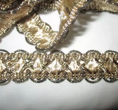 2 Yd X  3/4    Vintage French Silk  Taupe Gold Metallic Braid Ribbon Trim~NOS • $18.50
