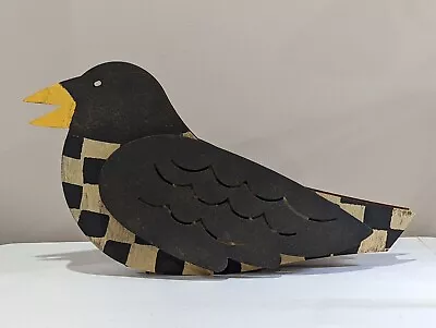 Metal Raven Black Crow Bird Hand Painted Folk Art Primitive Statue • $25