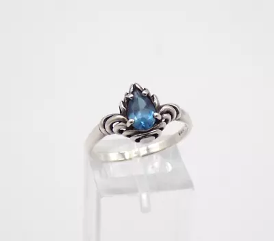 Vintage Kabana Ring London Blue Topaz Pear Scroll Sterling Silver Size 8 • $46.55