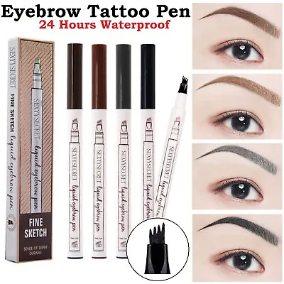 Eyebrow Pen Microblading Tattoo Waterproof Fork Tip 3D Makeup Ink 4 Fork Pens AU • $7.99