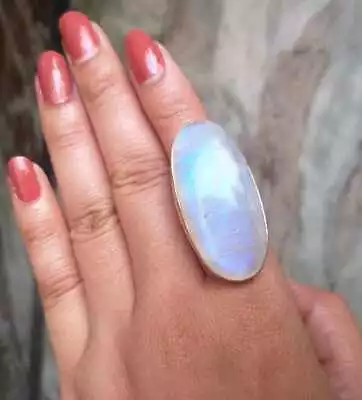 Rainbow Moonstone Gemstone 925 Sterling Silver Statement Ring Boho Ring All Size • $19.54