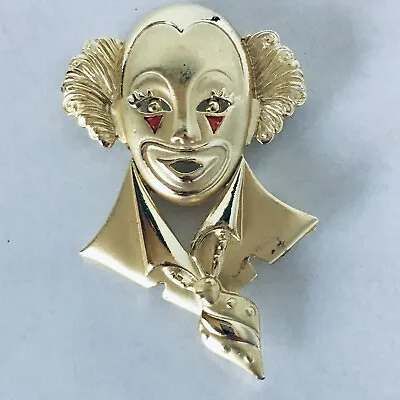 Vintage Jester Clown Mime Pin Brooch Goldtone W/ Red Enamel Makeup Theatre Euc • $5.24