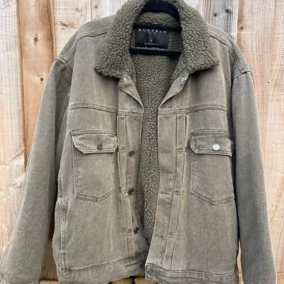 Blakely Khaki Denim Faux Fur Jacket Size Large • £18