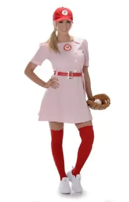 Womens 1940s Peaches Baseball Player Uniform Dress Belt + Hat Halloween Costume • $17.76