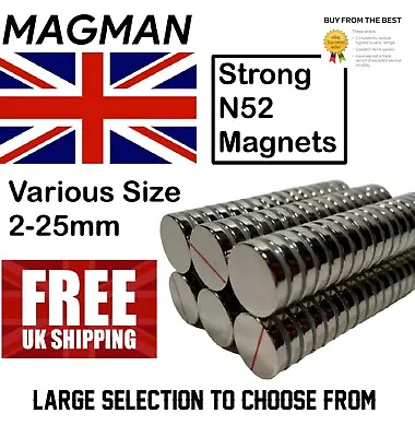 Strong N52 Neodymium Magnets Various Size 2-32mm Small Round Disc For DIY Craft • £57.99