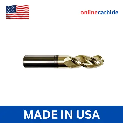 1/2  3 Flute 37° Helix Ball Nose Carbide End Mill For Aluminum Zrn Coated • $41.95