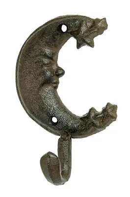 Moon Face Stars Wall Hook Cast Iron Key Towel Coat Hanger Antique Style Brown • $12.56