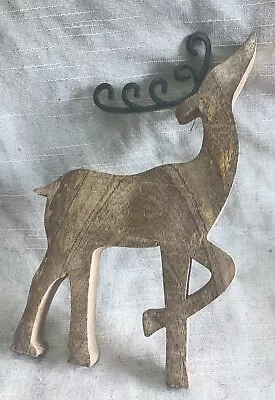 Vintage Wooden Sculpture Reindeer Metal Antlers Solid Wood 10   • $14.99