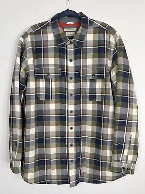 LL Bean Quilt Lined Shirt Jacket Primaloft Size XL Tall Blue Green Plaid (F) • $39.99