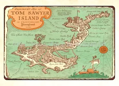 1957 TOM SAWYER ISLAND Explorer Map Metal Tin Sign Office Restaurant Wall Decor • $18.95