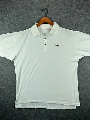 Vintage Ellesse Polo Shirt Mens XL White Spell Out Logo Short Sleeve Casual • $26.99