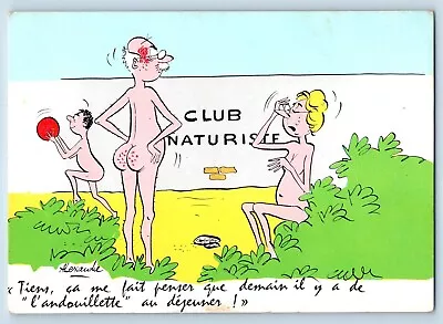 Comic Humor Postcard French Nudist Colony Club Naturiste Alexandre Vintage • £28.91