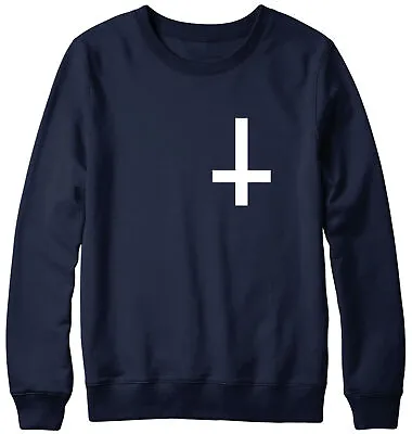 Inverted Cross Breast Print Mens Womans Funny Unisex Pocket Sweatshirt • £19.99