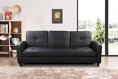 Sofa Bed Faux Leather With Cup Holder And Armrests 3 Seater Black Brown Grey New • £264.99