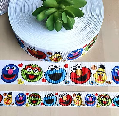 7/8 & 1.5  (1 YD) Sesame Street Ribbon Cookie Monster Elmo Big Bird Oscar • $1.20