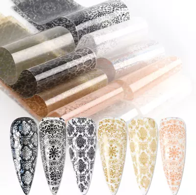 10pcs Nail Foils Transfer Stickers Decals Holographic Retro Flower Nail Art  526 • $2.95