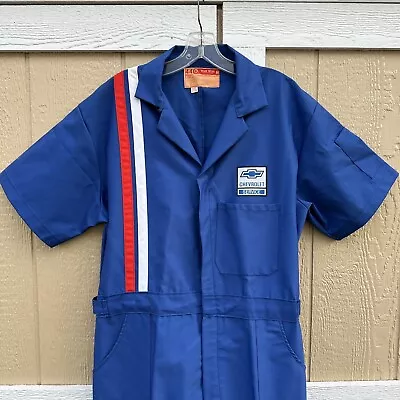 VINTAGE Blue Chevrolet Work Wear Coveralls Men’s Size 44 Stripe Mechanic Garage • $86.99