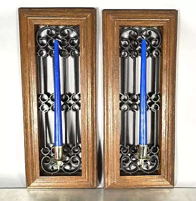 Pair 2 Vintage Mid Century Italianate Tall Hanging Wall Candle Sconces 20 Inches • $37.52