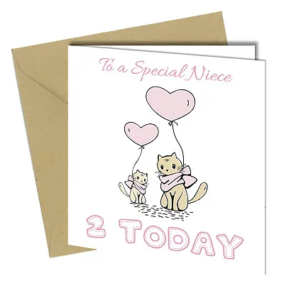 #1415 Special Niece 2nd Birthday Cute Cats Birthday Card 2 Years Old  • £2.99