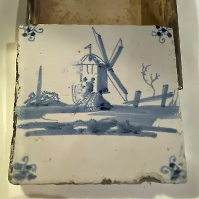 Antique Vintage Blue And White Delft Tile Windmill Scene • $20