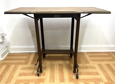 $125 • Buy Vintage INDUSTRIAL TYPEWRITER TABLE Wood Top Drop Leaf Metal Mid Century Brown 2