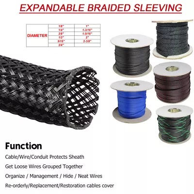 Expandable Braided Cable Sleeve Wires Harness Sheath Protector PET Mesh LOT • $21.99