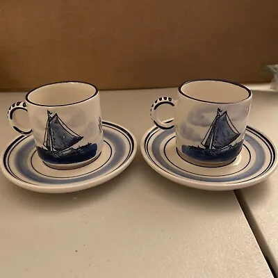 Rare Delft Blue Demitasse Cup & Saucer With Sailboat & Windmill Hand Painted • $33.99