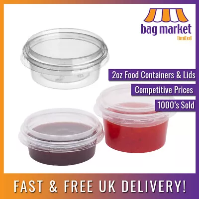 50 X 2oz Clear Round Plastic Containers & Lids | Food/Cups/Pot/Tub/Deli/Takeaway • £6.75