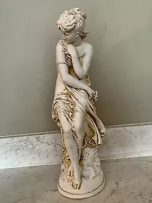 Vintage Moreau Signed Plaster Figural Statue Lady With Flowers Circa 1930s • $250