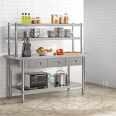 60  X 24  Stainless Steel Table Metal Worktable With 60  X 12  Shelf & 3 Drawers • $433.99