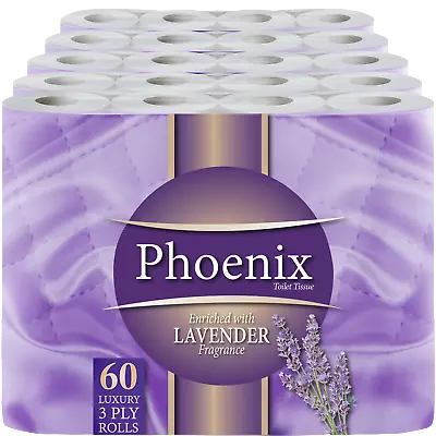 Phoenix Soft Lavender Fragranced Luxury Toilet Rolls Bulk Buy Quilted White 3Ply • £7.79