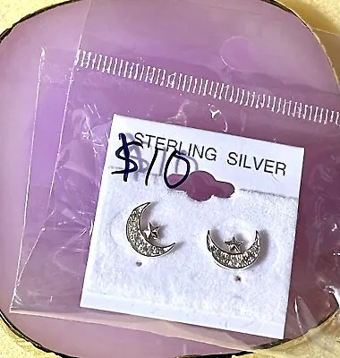 Sterling Silver Moon And Star Earrings Stud • $10