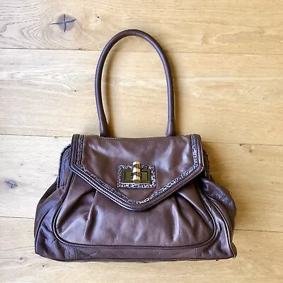 Mimco Chocolate Brown Leather Shoulder Bag Handbag With Turnlock • $48.57