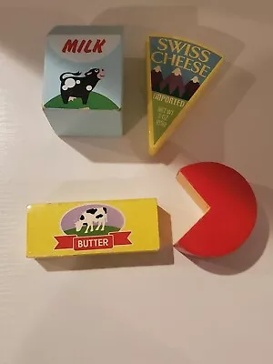 Melissa And Doug  Wooden Food Lot Of 4 Milk Butter Swiss Cheese Cheese Wheel • $11