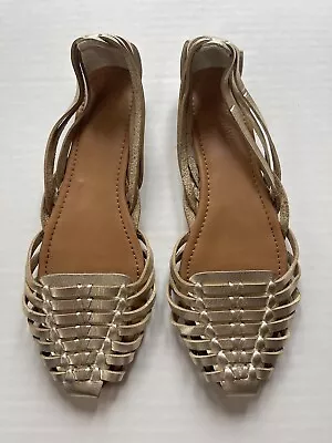 J.Crew Factory Huarache Metallic Gold Flat Sandals Sz 6 • $22.95