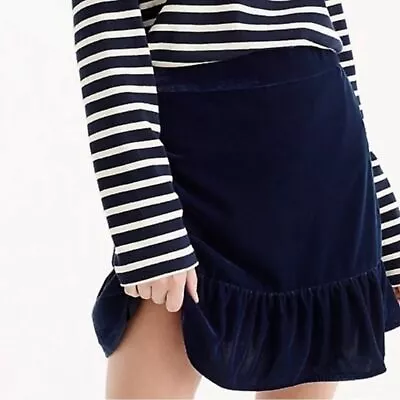 J. Crew Velvet Ruffle Hem Skirt Navy Blue Pull On Size XS • $24