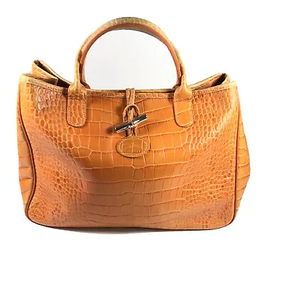 Longchamp Roseau Bag Brown Croc Print Leather Large Tote Shoulder • $130
