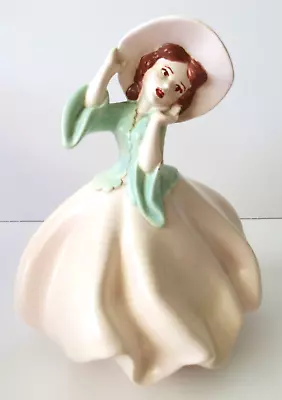Vintage 50's Ceramic Lady Figurine. 6.5  Tall Southern Belle Pink & Green Dress • $9.99
