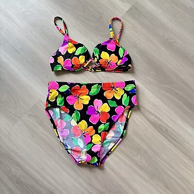 Catalina Vintage 80s 90s Bikini Top & Bottom Beach Floral 1X Bottoms L Top • $29.99