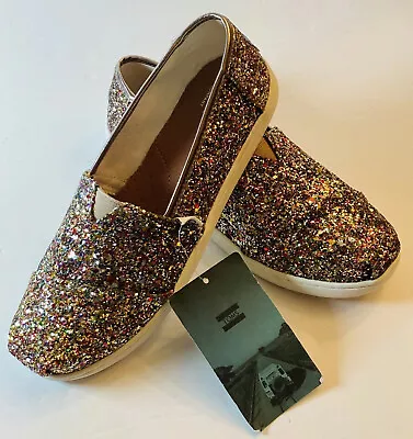 TOMS Multi Party Glitter Slip On Shoes Fun Festive Youth Sneakers Sz Y5.5 NEW • $28.99