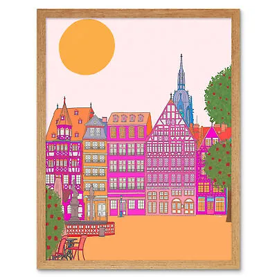 £19.99 • Buy Frankfurt Buildings Colourful Illustration Framed Wall Art Print 9X7 In