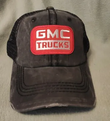 GMC TRUCKS Trucker Hat Distressed Ball Cap Black Mesh GMC Truck Hat • $20.99