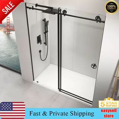 60''W X 76''H Sliding Frameless Shower Door In Matte Black W/ 3/8'' Clear Glass • $649.90