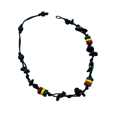 Jamaican Rastafarian Style Beaded Bracelet Black Onyx Color 10.5  Length • $14.99