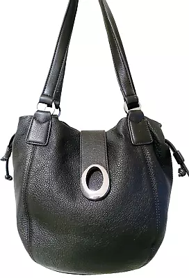 Oroton Dark Brown Soft Pebbled Leather Drawstring Hobo Shoulder Bag • $59