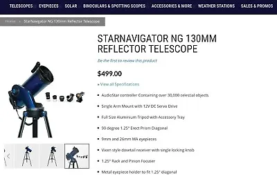 Meade StarNavigator NG 102 F/6.5 Telescope Goto W/ 8x50 Finder & 2  Diagonal • $329.99