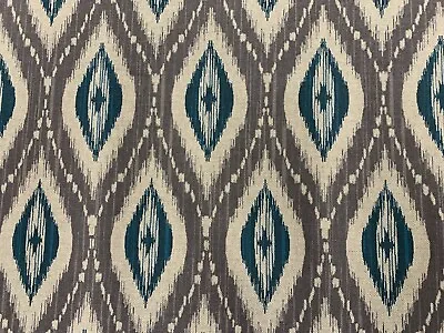 Persian Ikat  Fabric Grey TEAL Blue Linen Curtain Blind Upholstery • £2.99